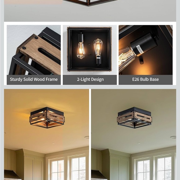 Rustic Black and Brown Ceiling Light Fixture - Picture 4 of 5